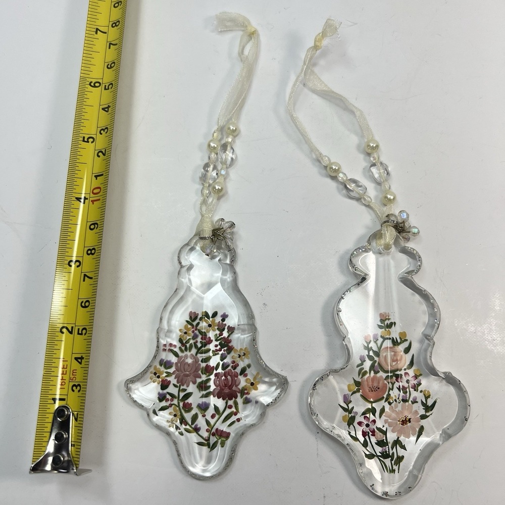 Unbranded Floral Ornaments Unisex OS Clear Excellent Hand Painted Beaded Prism
